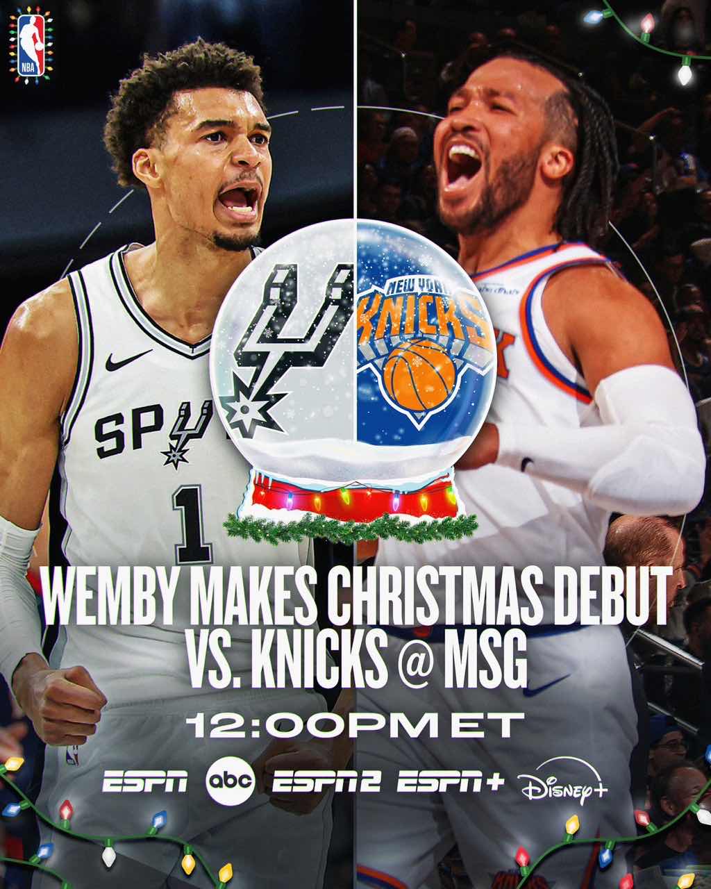 🔥圣诞大战即将揭幕！NBA官方晒图为尼克斯与马刺的圣诞揭幕战预热